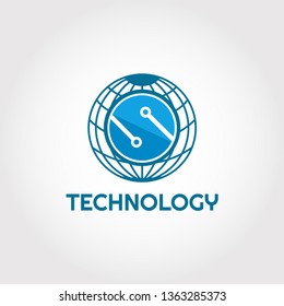 Technology logo design, earth and letter S combination, illustration element