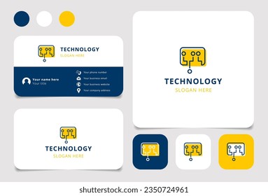 Technology logo design with editable slogan. Branding book and business card template.