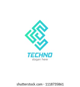 Technology logo design emblem template. Modern system information vector illustration on white background