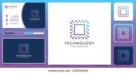 technology logo design inspiration  creative tech modern concept  dot  gradient color  square shape 
