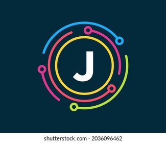 Technology logo design with J letter concept. Letter J technology logo. Network Logo Design