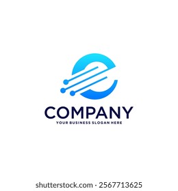 technology logo design with letter e