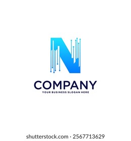 technology logo design with letter n