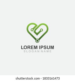 Diseño de logotipos de tecnología Vector de concepto de amor