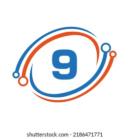 Technology Logo Design On 9 Letter Concept. Technology Network Logo Template