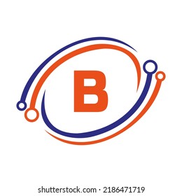 Diseño De Logotipos De Tecnología En El Concepto De Letra B. Plantilla de logotipo de red tecnológica
