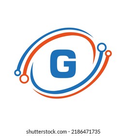 Design der Technologie-Logos auf dem G-Letter-Konzept. Logo-Vorlage für Technologienetzwerke