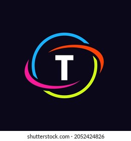 Diseño De Logotipo De Tecnología En El Concepto De Letra T. Logo De La Tecnología De La Carta T. Plantilla de logotipo de red