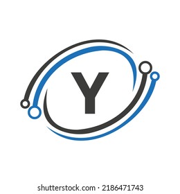 Technology Logo Design On Y Letter Concept. Technology Network Logo Template