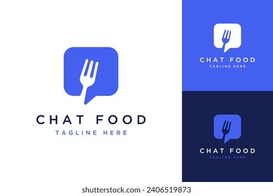diseño de logotipo de tecnología, o pedidos de alimentos o de burbujas de chat con un tenedor
