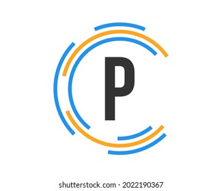 Technology logo design with P letter concept. P Letter technology logo
