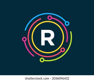 Technology logo design with R letter concept. Letter R technology logo. Network Logo Design