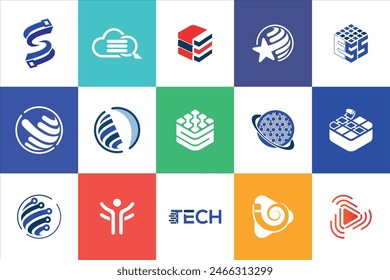 Technology Logo design set modern minimal flat creative collections for tech industry and business brand