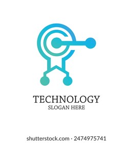 Technology logo design simple concept Premium Vector