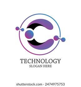 Technology logo design simple concept Premium Vector