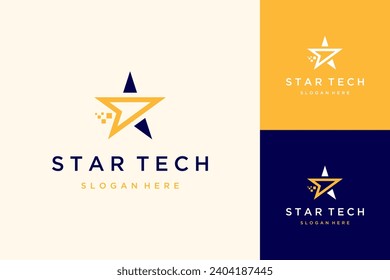 technology logo design or star with pixel