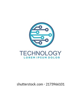 Technology logo design template, Technology abstract dot connection cross vector logo icon circle logotype