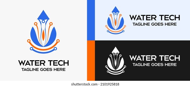 technology logo design template, flower icon in water drops. vector abstract logo illustration