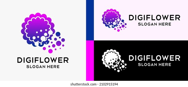 technology logo design template, flower in modern digital style. creative vector logo illustration.