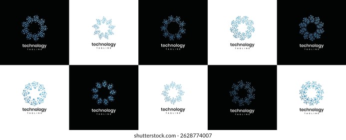 Technologie Logo Design Vorlagen Sammlung. Vektorsymbole für das Logo-Design der Digitaltechnologie.