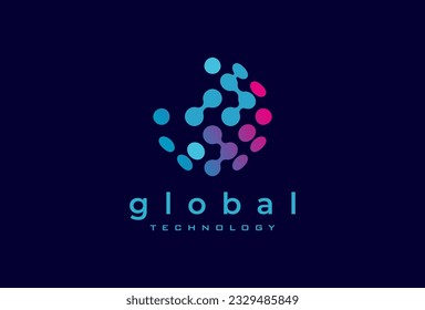 Technology Logo Design, world globe technology logo template, usable for technology and company logos, vector illustration