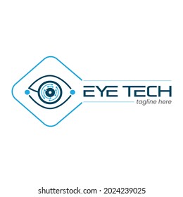 Technology Logo With Eye Icon. Unique Eye Tech Logo Eye Icon Vector. Vision Tech Icon Logo Design.