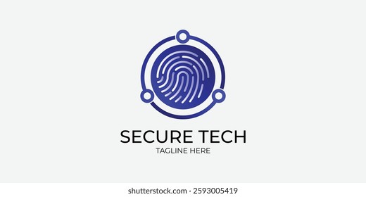 technology logo with fingerprint elements, security and cyber technology