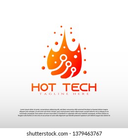 Technology logo with fire concept, hot tech icon, illustration element-vector