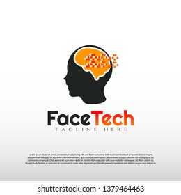 Technology logo with human face colorful concept design, illustration element-vector