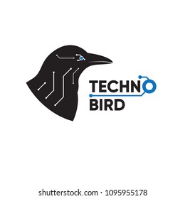 Technology Logo Icon. Bird Techno Computer Chip Innovation Communication Modern Design Concept. Abstract Silhouette Bird with Network Wire Connector Line Vector Illustration