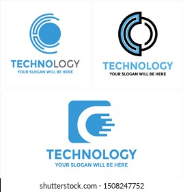 Technology logo with icon circle curve tech suitable for software business company marketplace platform web
