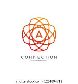 technology logo, industrial emblem or sign, symbol, electricity, connection, mono lines, monogram logo, icon tech, A,