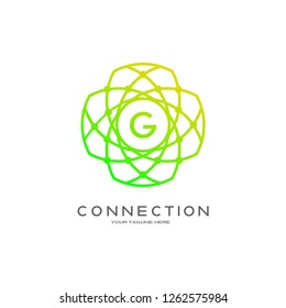 technology logo, industrial emblem or sign, symbol, electricity, connection, mono lines, monogram logo, icon tech, G,