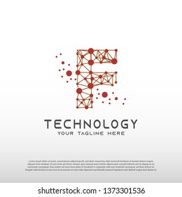 Technology logo with initial F letter, network icon -vector