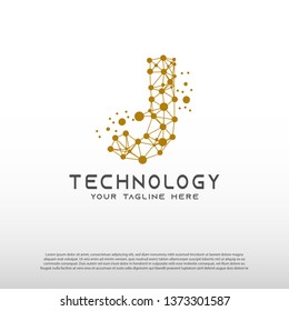 Technology logo with initial J letter, network icon -vector