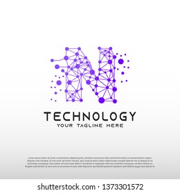 Technology logo with initial N letter, network icon -vector
