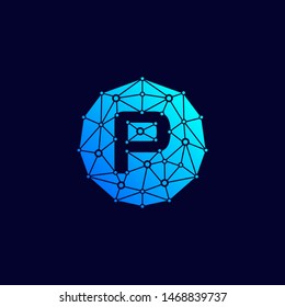 Technology logo with initial p . negative space concept. network icon -vector