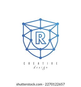 Technology logo with initial R negative space concept. network icon vector