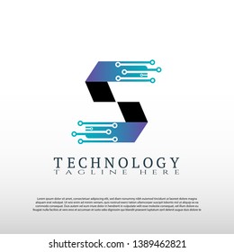 Technology logo with initial S letter. future tech icon. illustration element-vector