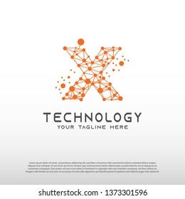 Technology logo with initial X letter, network icon -vector