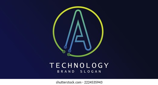 Technology logo with A letter in creative design premium vector
