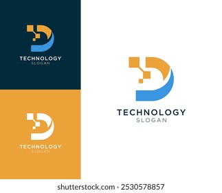Technology logo. Letter D with technology element vector logo design.