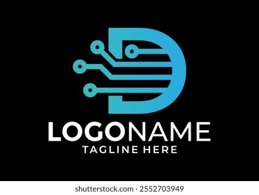 El logotipo de la tecnología es la letra D. Estilo moderno con gradaciones.