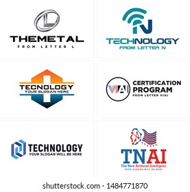 Technology logo with letter L silver N connection signal blue and head tech suitable for business company artificial intelligence