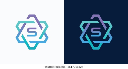 technology logo letter S with hexagon circuit line style for digital, data, connection