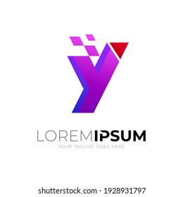 Technology logo with letter Y design vector, Pixel logo 