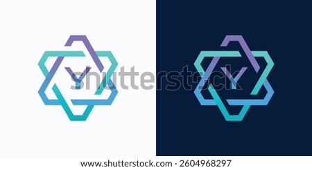 technology logo letter Y with hexagon circuit line style for digital, data, connection