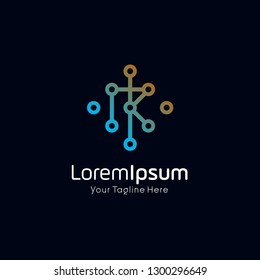 technology logo with letter/initial I R concept. modern tech logo. IT company logo vector with blue and orange gradient color 