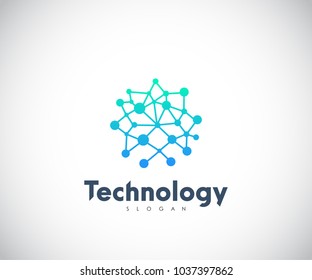 Technology Logo, Modern, Minimalist, Futuristic Vector Logo Template with Green and Blue Gradient Color