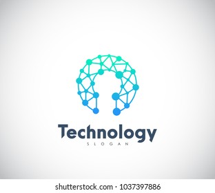 Technology Logo, Modern, Minimalist, Futuristic Vector Logo Template with Green and Blue Gradient Color